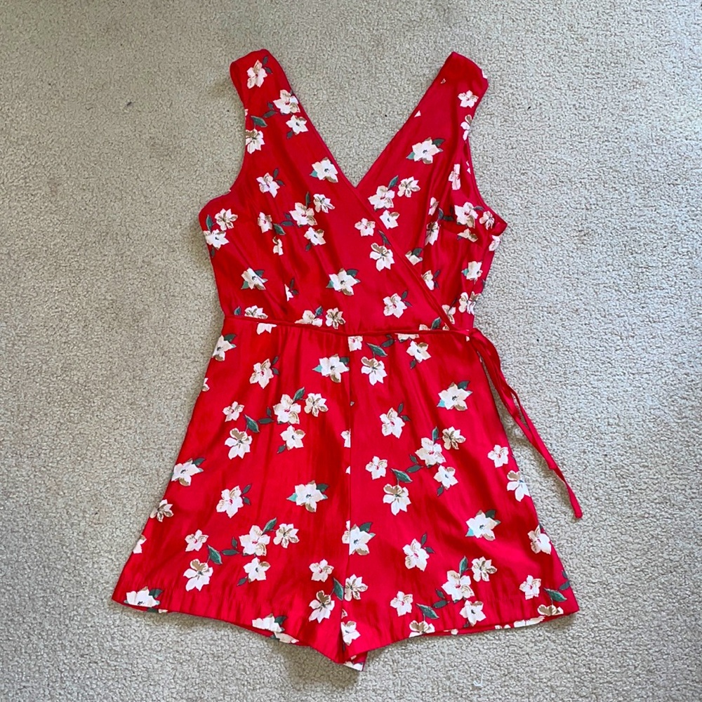 Twik by Simon’s // Red Floral Silky Romper